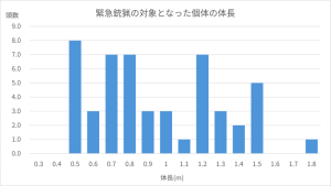 緊急銃猟の対象となった個体の体長