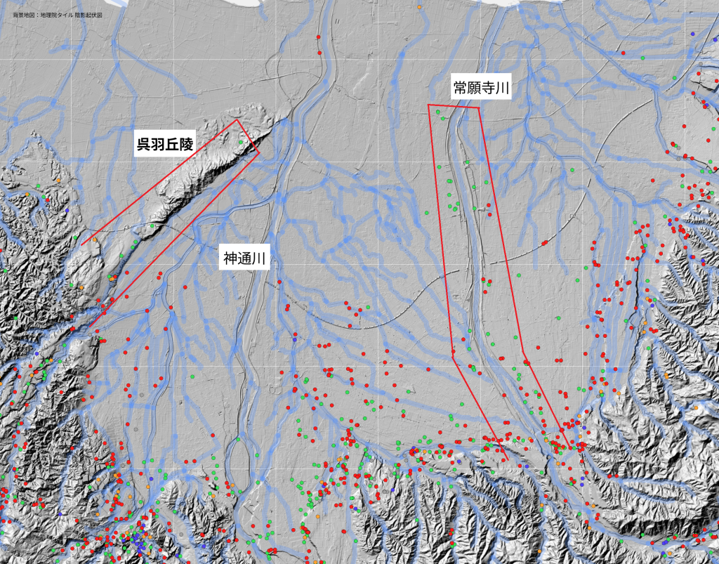 富山県の熊出没情報を表した地図(一部を拡大)