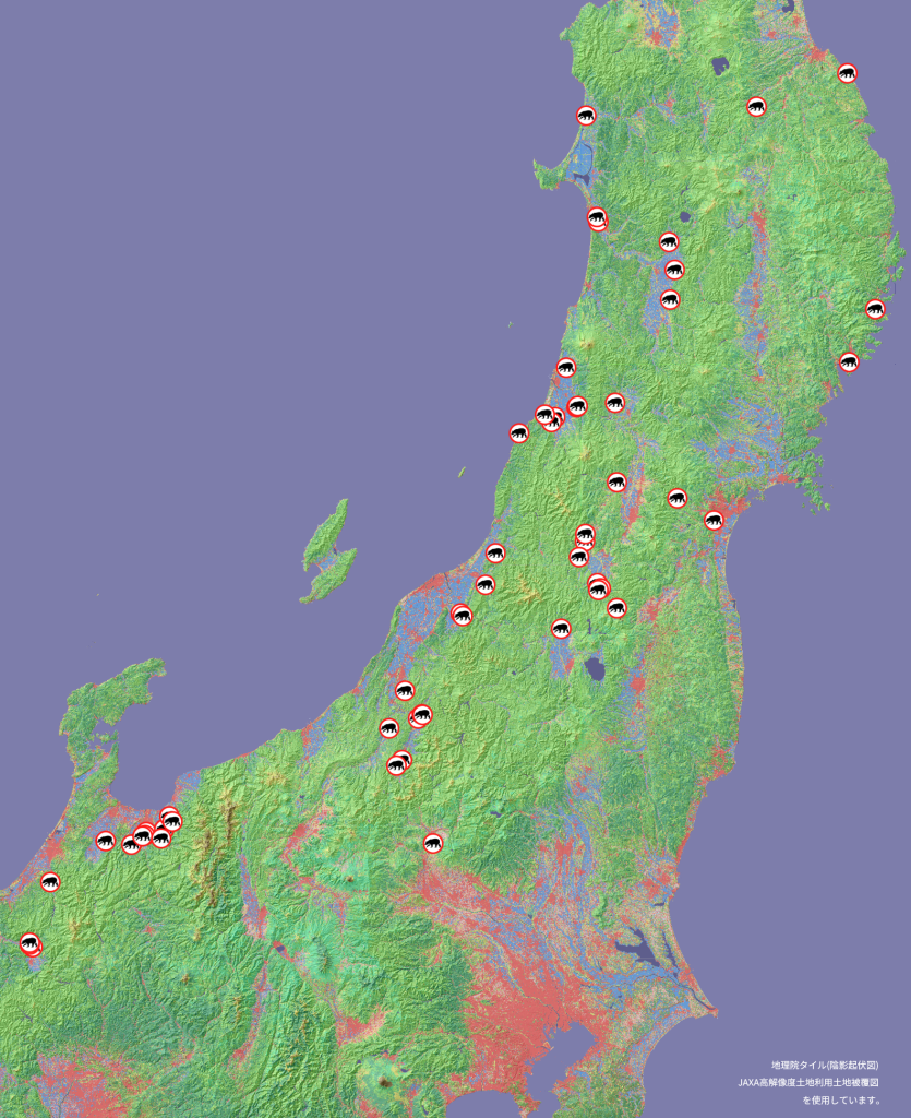 2025年緊急銃猟マップ+陰影起伏+土地被覆